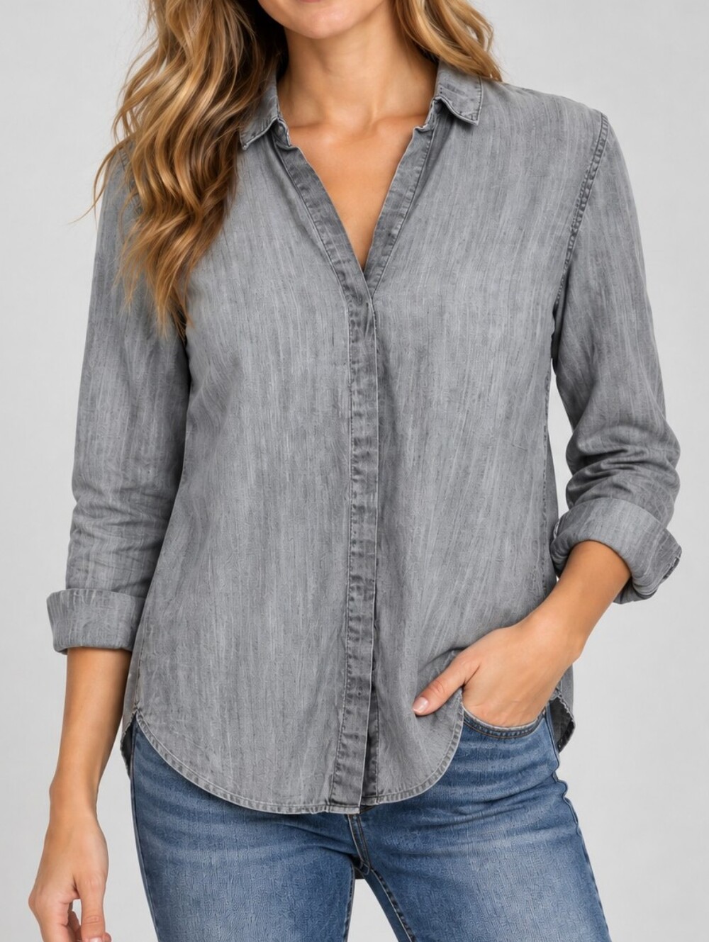 Anthropologie Cloth & Stone Chambray Gray Button Down Shirt